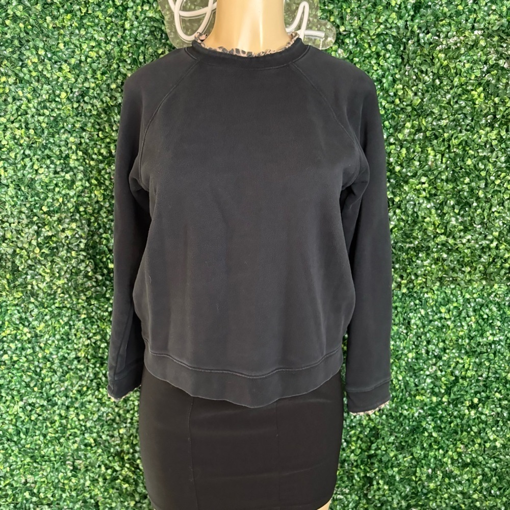 J.Crew Black Long-Sleeve Sweatshirt Classic with an Animal Print Edge Size M